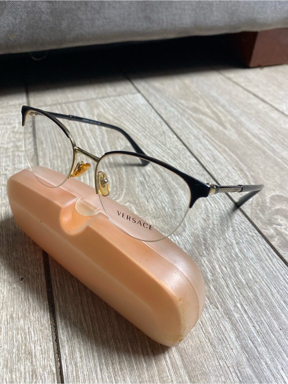 Versace VE1247 Black and Gold Cat Eye Semi-Rimless Eyeglasses Frame 52-17
